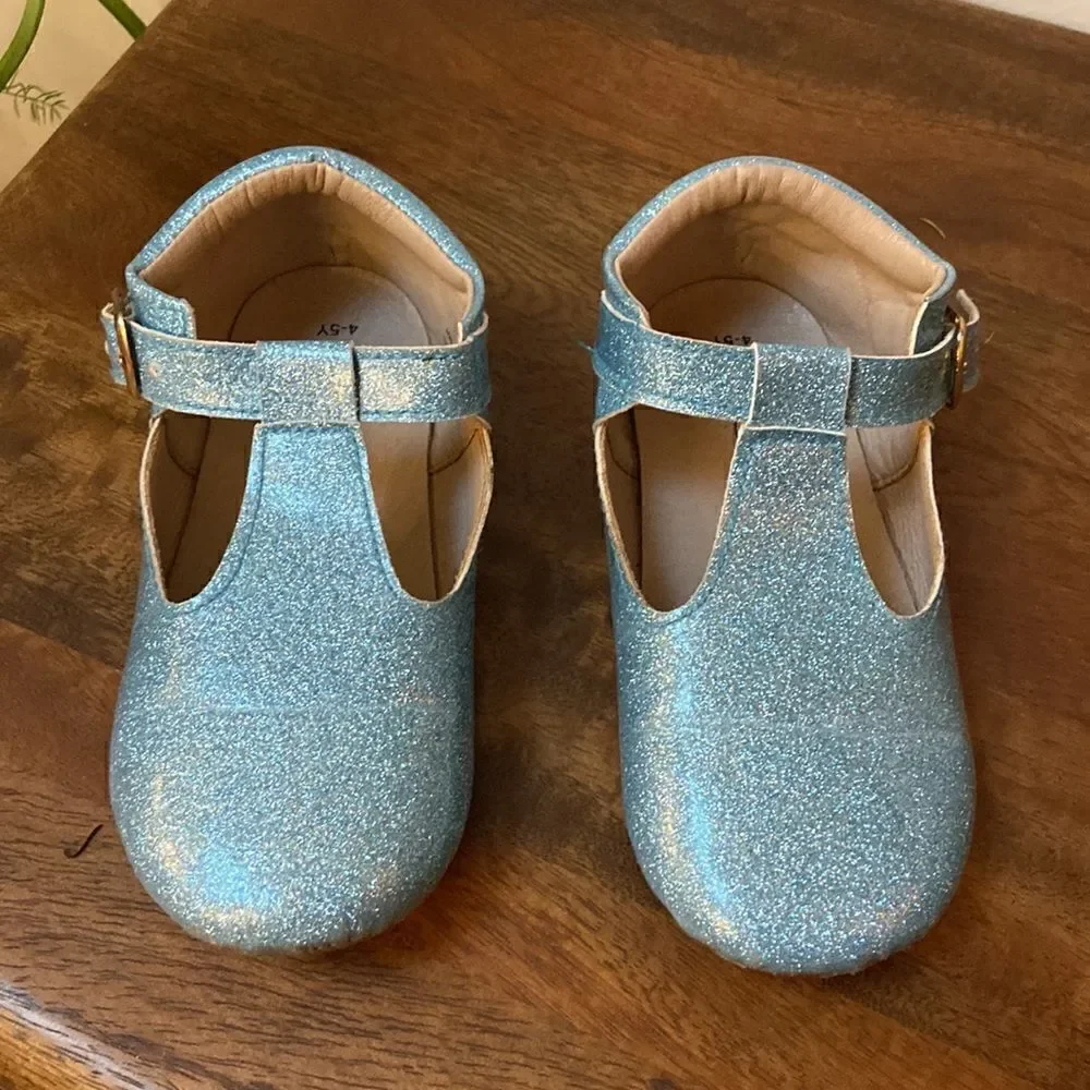 Blue Enchanted Glitter Monkey Feet Girl Shoes 4-5 Y